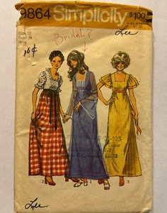 Simplicity Sewing Pattern Vtg 1972 9864 Maxi Dress Size 12 B 34 3 Sleeve Types - Picture 1 of 3
