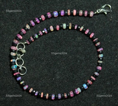 Pulseira corrente gancho turmalina preta opala etíope natural prata esterlina 925 - Imagem 1 de 4