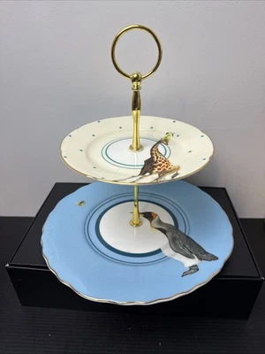 Anthropologie Yvonne Ellen Lilibet 2 Tiered Serving Cake Stand Penguin Giraffe - Image 1 of 4