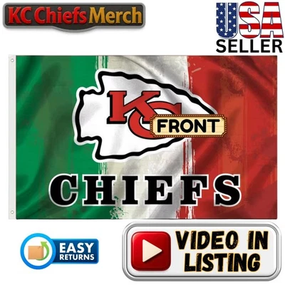 Kansas City Chiefs 3'x5' Flag, Mexico Italy Theme, Tailgate Banner, KC Fan Gift  - Image 1 of 3