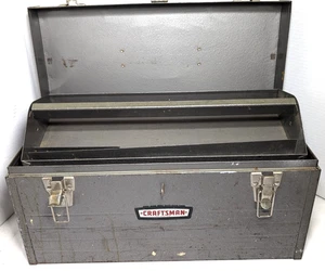 VINTAGE 18" GRAY METAL CRAFTSMAN TOOL CHEST BOX W/ PULLOUT TRAY & CROWN LOGO - Picture 1 of 12