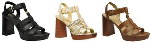 Michael Kors Reed Platform Sandal Heel Pale Gold/Black/Luggage Nib $185 - Picture 1 of 36