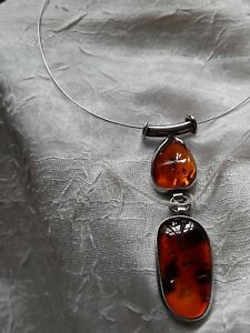 925 Sterling Silver Chunky Statement Amber Choker Necklace 
