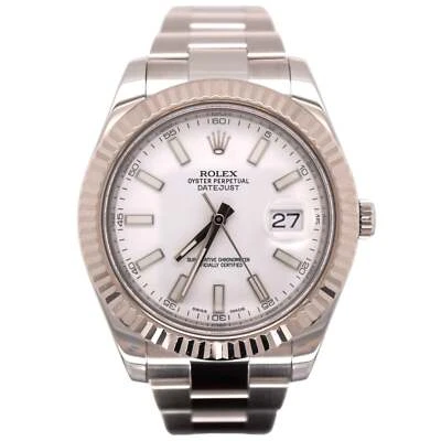 劳力士男士 Datejust 41 毫米白色表盘不锈钢牡蛎手表 Ref 116334 — 第 1/4 张图片