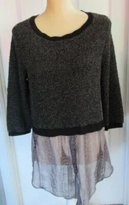 Elie Tahari Layered knubby Knit Tunic Black gray specks Sweater size M - Picture 1 of 3