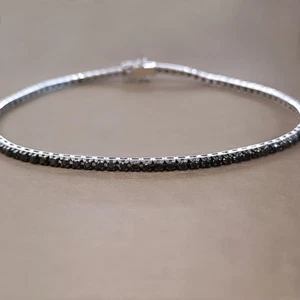 1.38CT Natural Black Diamonds 14K White Gold Tennis Men's Bracelet Size 8"inch - Picture 1 of 12