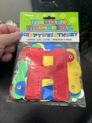 4ft (1.21 meter) Metallic Card Paper Happy Birthday Banner New!!! - Image 1 of 2