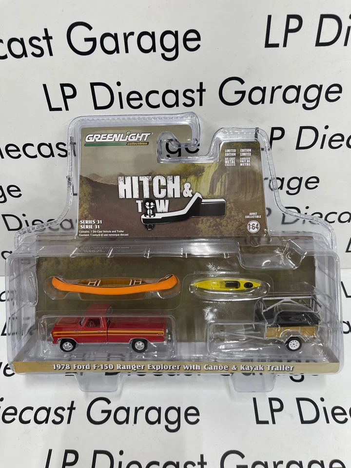 GREENLIGHT 1978 Ford F-150 Ranger Explorer Canoe & Kayak Trailer 1:64 Diecast Hi - Image 1 of 1