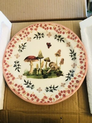 (2) Two Anthropologie Nathalie Lete 8.25” Plates Pink Red Whimsical Mushrooms - Image 1 of 4