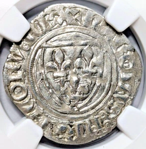 Charles VI France Silver Blanc Guenar 1380-1422 NGC MS-62 Saint Joan of Arc Era - Picture 1 of 15