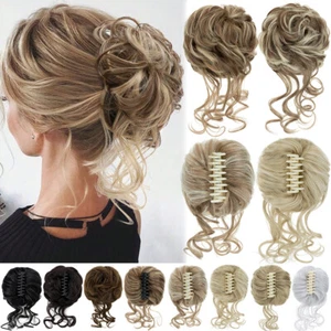 Messy Curly Hair Bun Piece Fake Natural Updo Claw-Clip Bobble Hair Extensions us - Picture 1 of 45