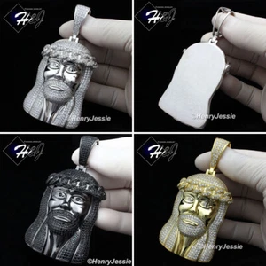 MEN 14K GOLD PLATED BLING CZ OVERSIZE GOLD/SILVER/BLACK JESUS FACE PENDANT*BP6 - Picture 1 of 14