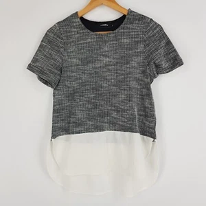 Miss Valley Womens Size S 8-10 Black White Weaved Pattern Top Sheer Curved Hem - Picture 1 of 14