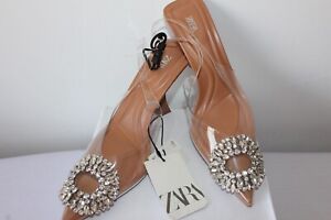 Zara embellished vinyl beige / clear shoes heels size 36 / UK 3