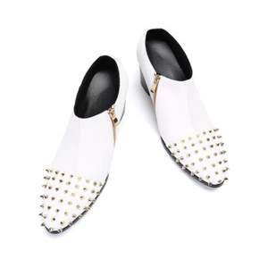 Rivet Side Zip Heel Evening Party Formal Dress Real Leather Men's Shoes Clubwear - Picture 1 of 9