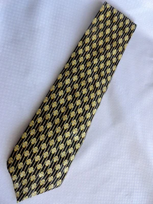 Elegante corbata de seda Venice negra amarilla hecha en Italia Foto 1 de 3