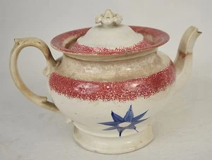 Esponja Salpicaduras Rojo Azul Flor Tetera Tapa Años 1830 Antigua - Imagen 1 de 11
