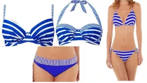 Top de bikini acolchado azul y blanco Lepel Riviera, top bandeau y O pantalones cortos - Imagen 1 de 11