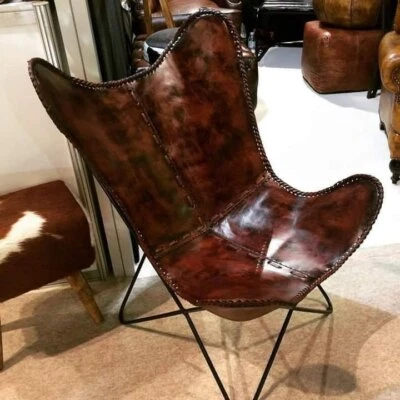 HANDMADE VINTAGE BUFFALO LEATHER BUTTERFLY CHAIR FULL FOLDING RELAX ARM CHAIR Foto 1 de 4