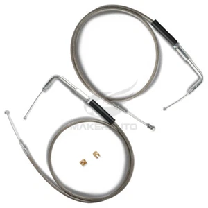 42" Stainless Steel Throttle and Idle Cable Set For Harley Davidson 56579-02A - Picture 1 of 8