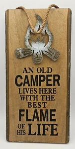 An Old Camper Lives Here With The Best Flame Of His Life Wooden Sign Wall Decor - Picture 1 of 21