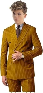 Striped Boy‘s Suit Set  Formal Wedding Tuxedo Blazer Pants Slim Fit Two Pieces - Picture 1 of 19