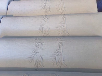 11 Serviettes de Table  en Lin Damassé Monogramme " C A  " - Photo 1/4