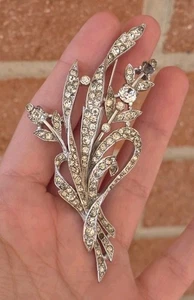 Vintage Krone Trifari 1941 Alfred Spaney Spray Blume Strass Silber Brosche  - Bild 1 von 15