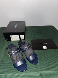 CHANEL Navy Lambskin Leather And Chain Open Toe Sandals Size 36 - US 5.5 - Picture 1 of 23