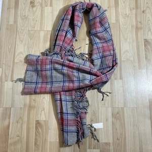 Talbots New With Tags Plaid Fringe Scarf in Red and Blue 100% Wool Womens  - Picture 1 of 3