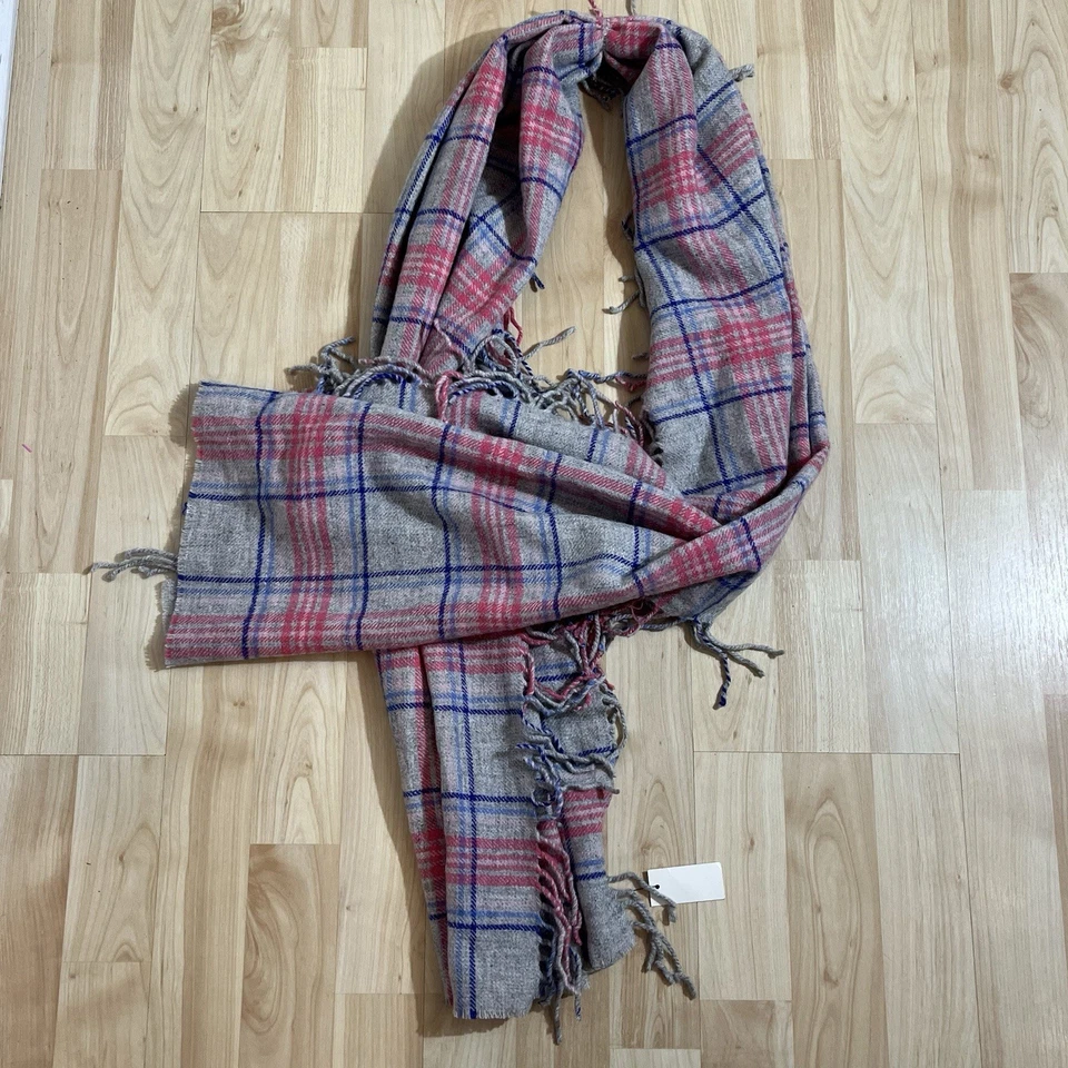 Talbots New With Tags Plaid Fringe Scarf in Red and Blue 100% Wool Womens  - Image 1 of 3
