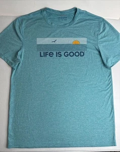 Camiseta Life is Good Active manga corta lineal vista al mar para hombre talla mediana azul nueva sin etiquetas - Imagen 1 de 8