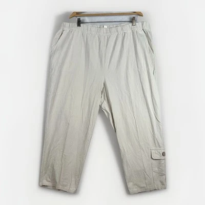 Pantalones para mujer Appleseeds 18 beige mezcla de lino recortados frente plano Foto 1 de 4