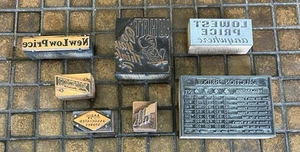 Vintage Metal and Wood Print Blocks Lot Of 7 - Picture 1 of 5