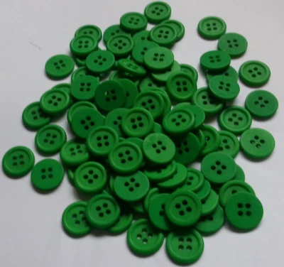LOT OF 100 GREEN COLOR 9/16 INCH 4 HOLE BUTTONS, NEW - Image 1 of 2