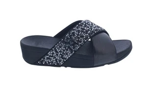 FitFlop Lulu Chrystal-Mix Metálico Cruz Sandalias Todo Negro - Imagen 1 de 10