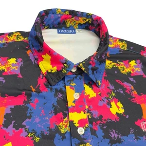 HRESKI Golf Polo Shirt Men's XL Multicolor Splatter Stretch 3-Button Collar - Picture 1 of 14