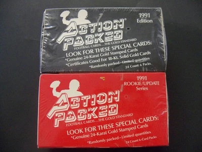 1991 ACTION PACKED FOOTBALL FACTORY SEALED 2 BOX LOT BASE & ROOKIE/UPDATE - Image 1 of 2