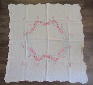 39" Quadratische Kartentischdecke mit Rosa Blumenstickerei M - Bild 1 von 4