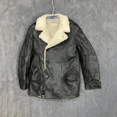 VTG Scully Leather Sherpa Moto Pilot Jacket Mens 38 Black Car Coat Distressed - Image 1 of 4