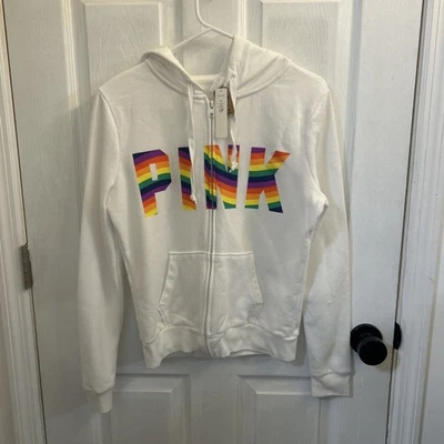 Victoria's Secret Pink Everyday Fleece Sweatshirt Rainbow Logo XS NWT - Image 1 of 4