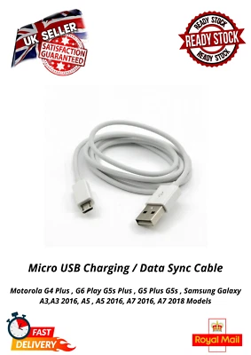 White Micro USB Charging Cable for Samsung Android XBOX  PS4 Motorola  - Image 1 of 2