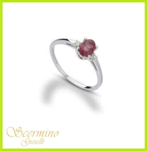 ANELLO IN ORO BIANCO 18K CON RUBINO E DIAMANTI NATURALI 0.57 CARATI CERTIFICATO - Imagen 1 de 4