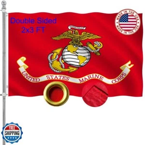 ZEKVY US Marine Corps USMC Flag 2x3 Outdoor Made in USA - Double Sided Heavy - Picture 1 of 5