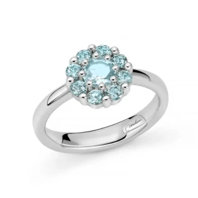 Anello Miluna Donna Argento 925 Topazio Azzurro Naturale Taglio Tondo _LID3850 - Immagine 1 di 2