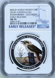 2016 P Berlin Show Australia COLORED Kookaburra Silver NGC MS 70 1 oz $1 Coin ER - Picture 1 of 4