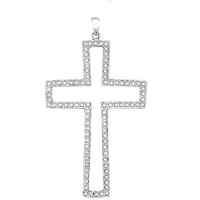 CROSS NECKLACE W/0.51 CTW GENUINE DIAMOND PLATINUM OVER 0.925 STERLING SILVER  - Image 1 of 3