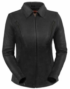 True Element Womens Premium  Longer Length Leather Motorcyle Jacket (Black, Size - Picture 1 of 8