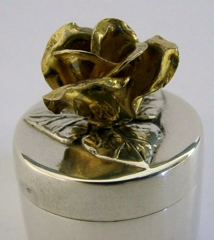 BEAUTIFUL SOLID SILVER GILDED ROSE TOPPED BOX PORTUGAL c1980 Cover