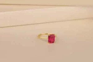 Ruby Wedding Ring Delicate 10K Solid Gold ring, Natural Gemstone wedding Band - Picture 1 of 5